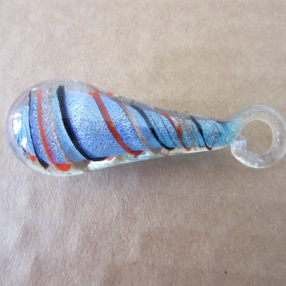 Glass Pendant Statement Necklace Blue Red Swirl Teardrop - Picture 8 of 10